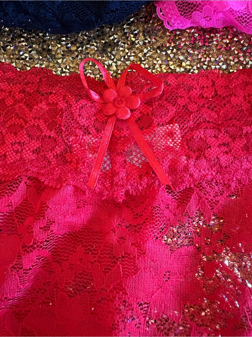 Lace NWT Thong Panties– Red Lace + 4 colors(5 packs)with Decorative Bow - Picture 3 of 14